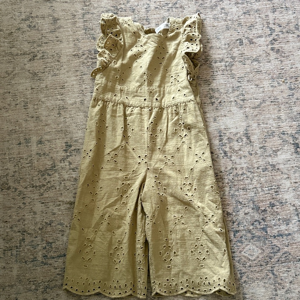 Zara Baby Girl Khaki Green Eyelet Detail Jumpsuit